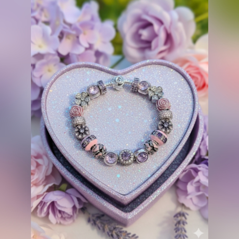 💗RESERVED Pandora Bracelet & S925 Purple/Pink Charm Bundle -8.3